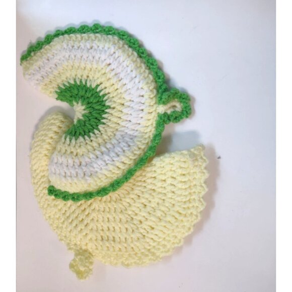 Vintage Handmade Crochet Cotton Pot Holders Set Green & Yellow Kitchen Decor Uni - Picture 3 of 7